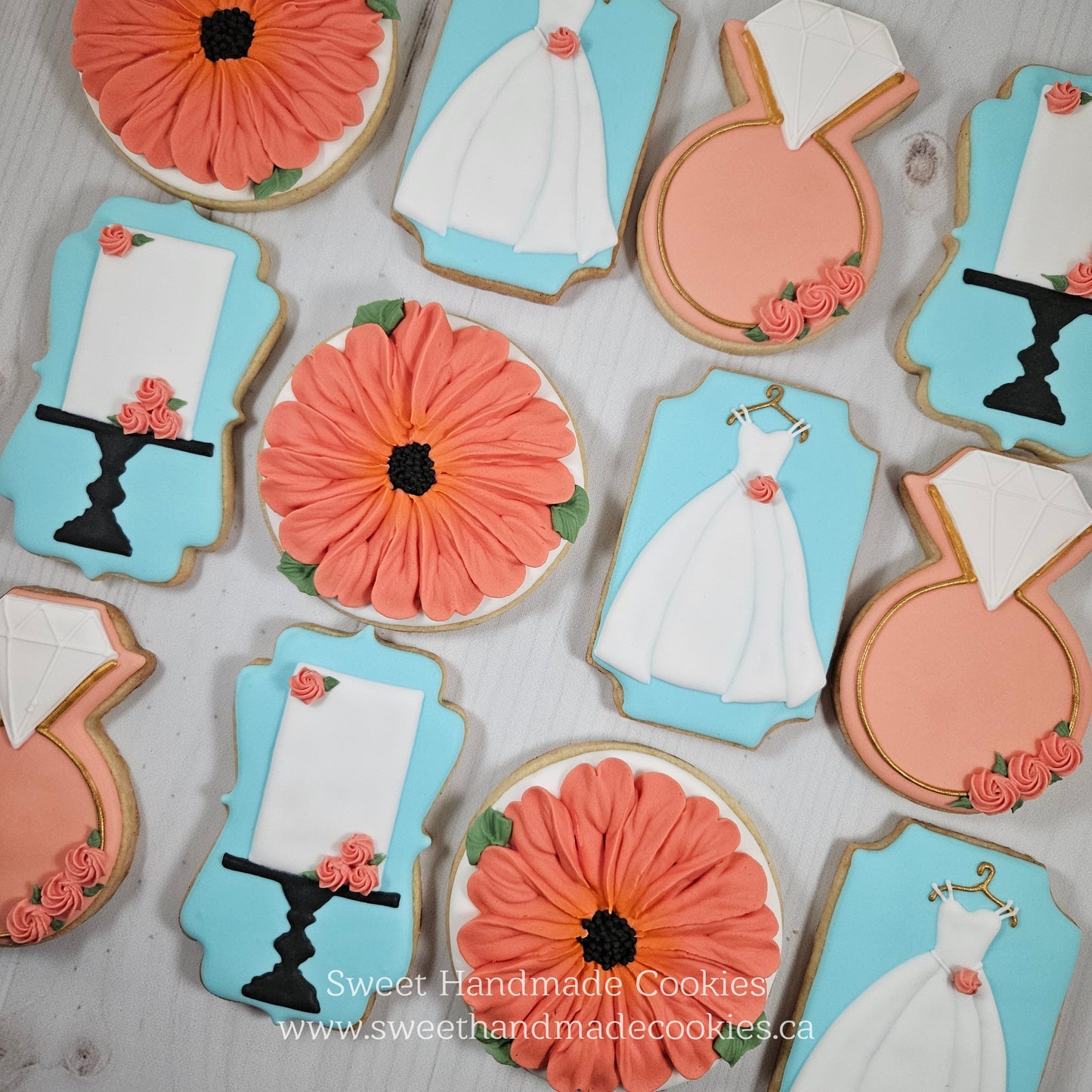 Bridal Shower Cookies in Coral and Blue