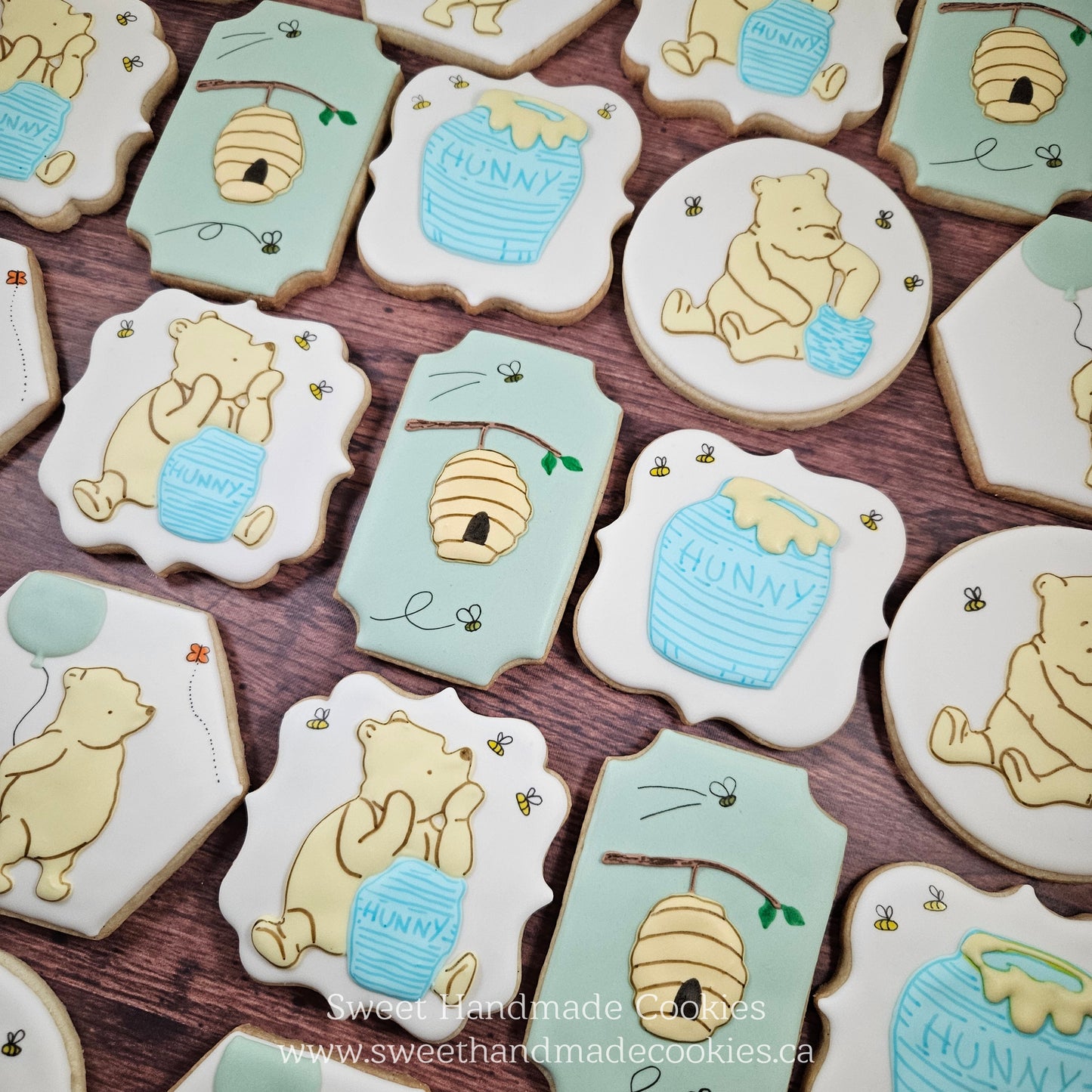Baby Shower Cookies - Classic Winnie the Pooh in Blues
