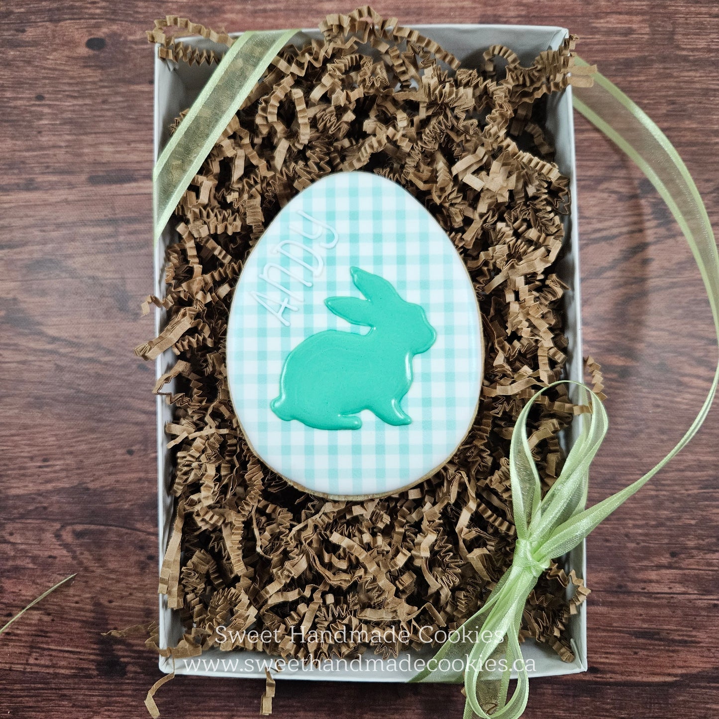 Easter Bunny on an Egg Cookie in Green, Personalized