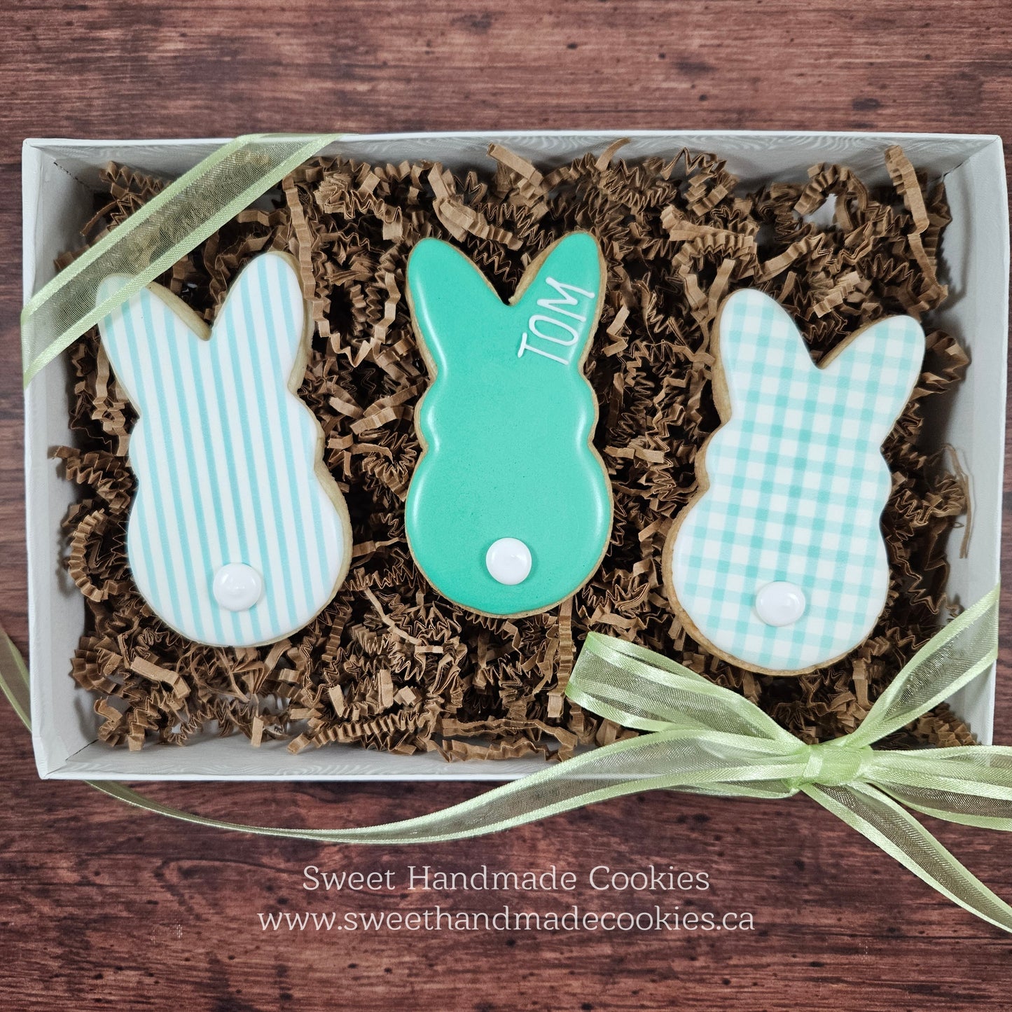 Easter Bunny Cookies in Green (set of 3, personalized)