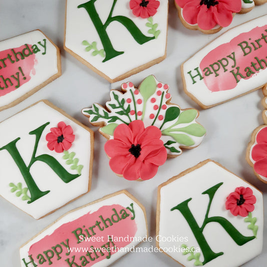 Happy Birthday Cookies - Coral Flowers