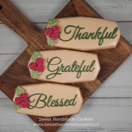 Thanksgiving - Thankful, Grateful, Blessed Cookies (Set of Three Cookies)