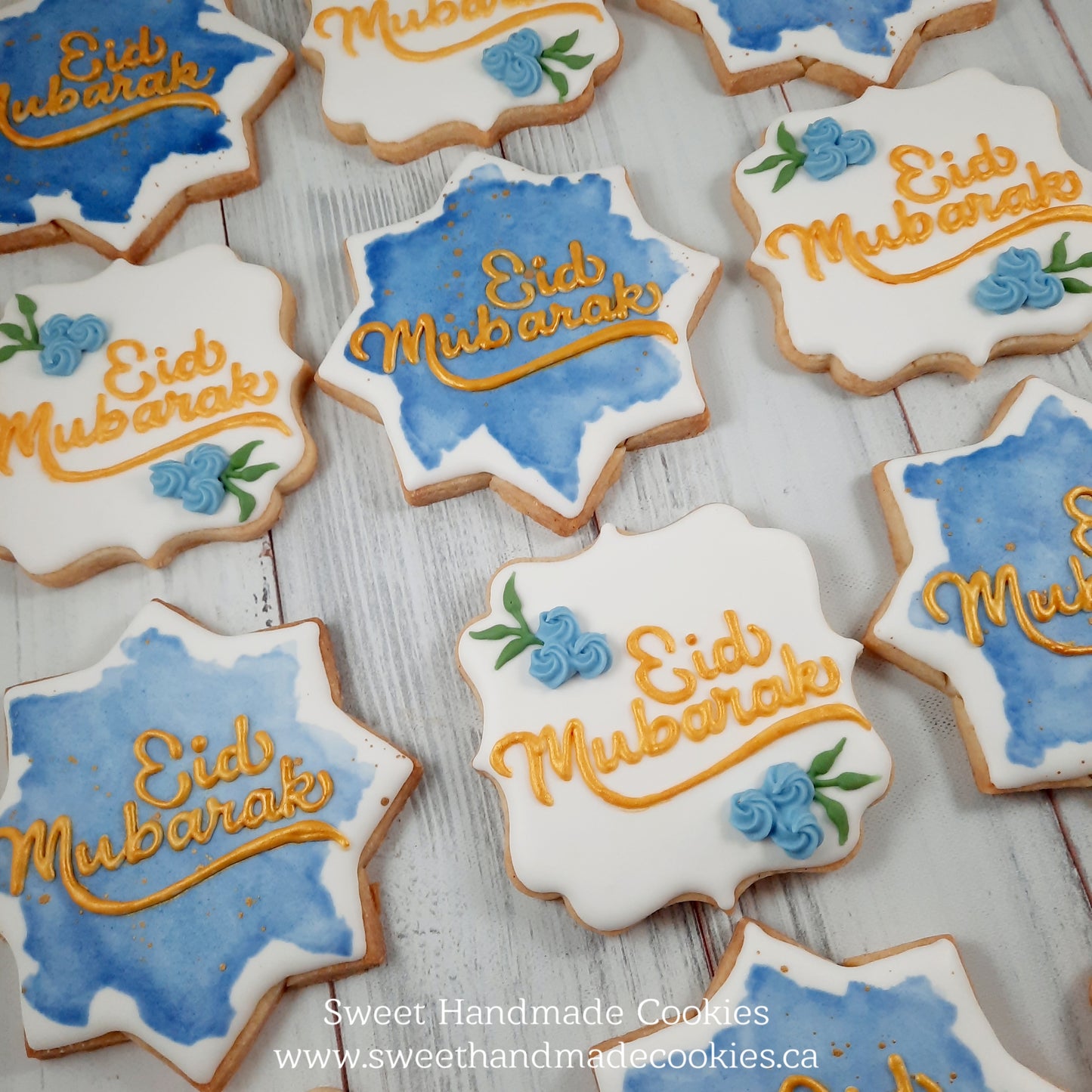 Eid Cookies in Blues and Gold