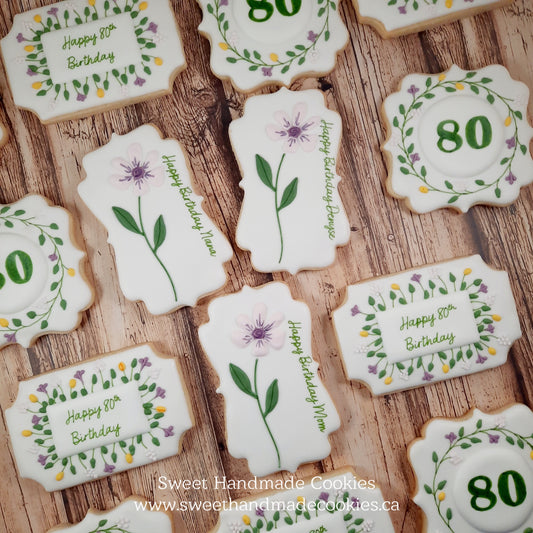 80th Floral Birthday Cookies
