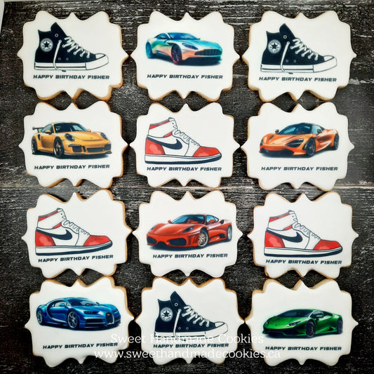 Birthday Cookies for a Sneaker & Sports Car Enthusiast