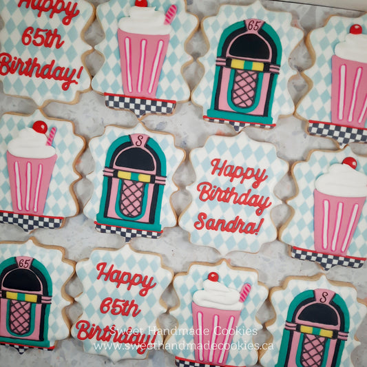 65th Birthday Cookies for a 1950s Themed Party