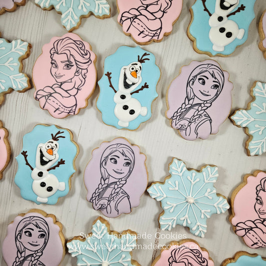 Frozen Themed Cookies in Light Blues