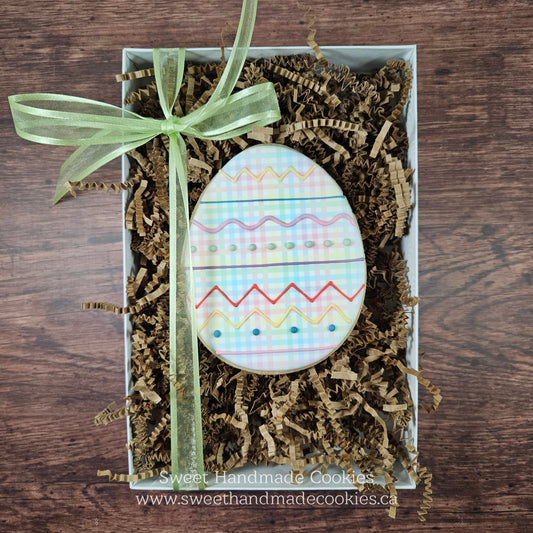 Easter - Colourful Waves & Dots Egg Cookies (boxed with ribbon as shown)