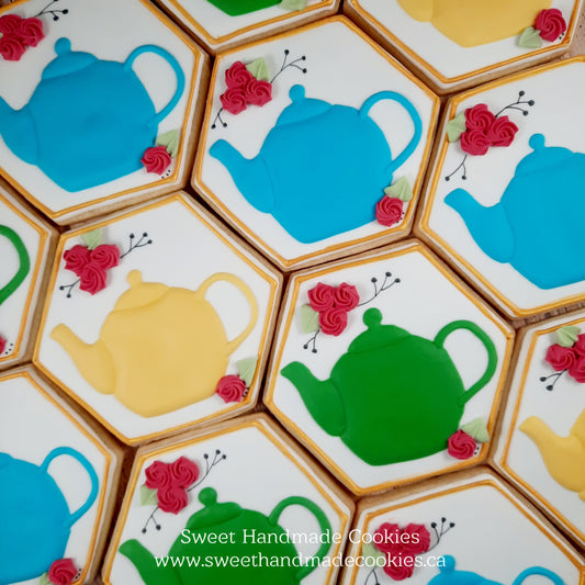 Teapot Cookies for a 65th Birthday Tea Party